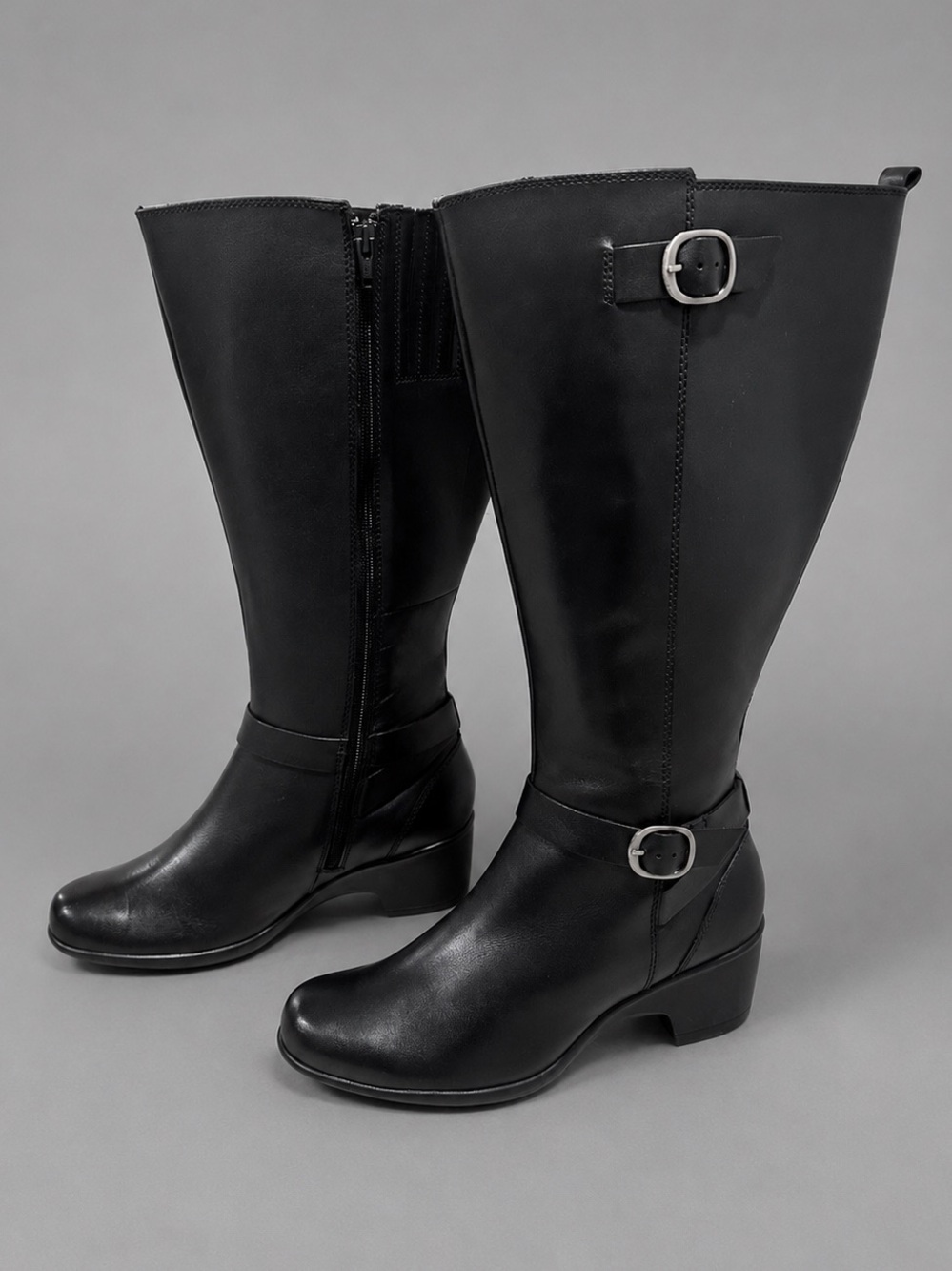 Clarks Malia Poplar A Black Leather Tall Riding Boots Women’s 8.5